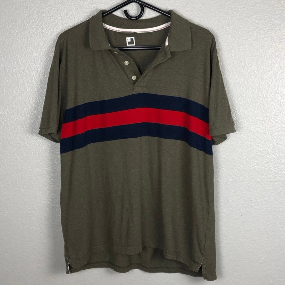 Vintage Men’s Size L JCP Button-up Forest Green Striped Short Sleeve Polo Shirt